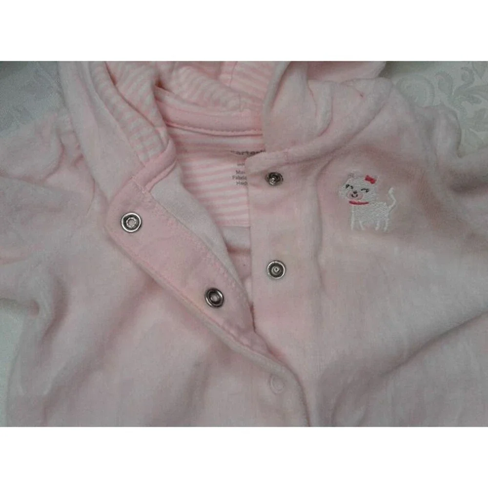 Carter's Baby Girl 3M Hooded Jumpsuit Pale Pink Snaps Cuffed Sleeves & Legs